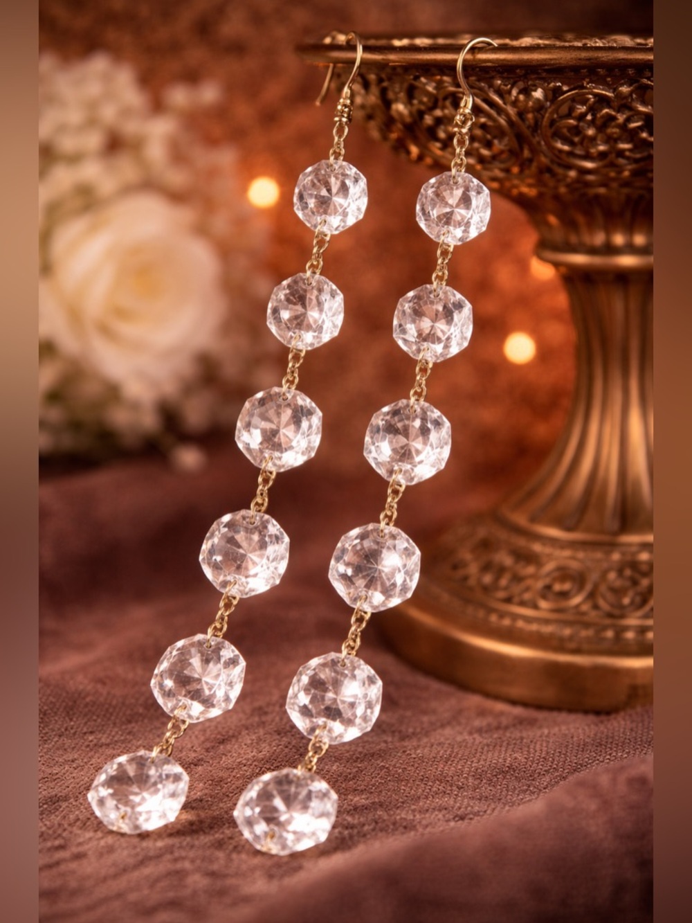 One-of-a-Kind Chandelier Crystal Shoulder Duster Earrings Handcrafted Repurposed